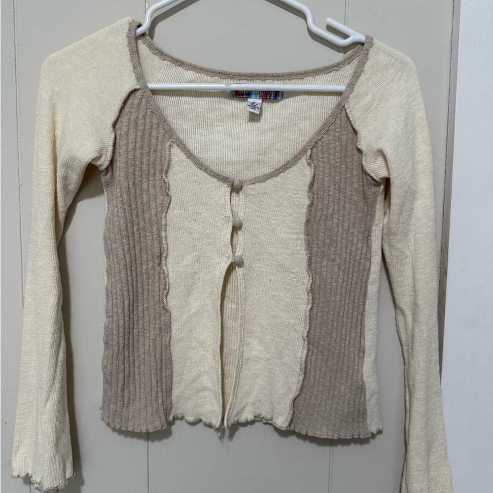 Urban Outfitters Cream and Tan Knit Blouse